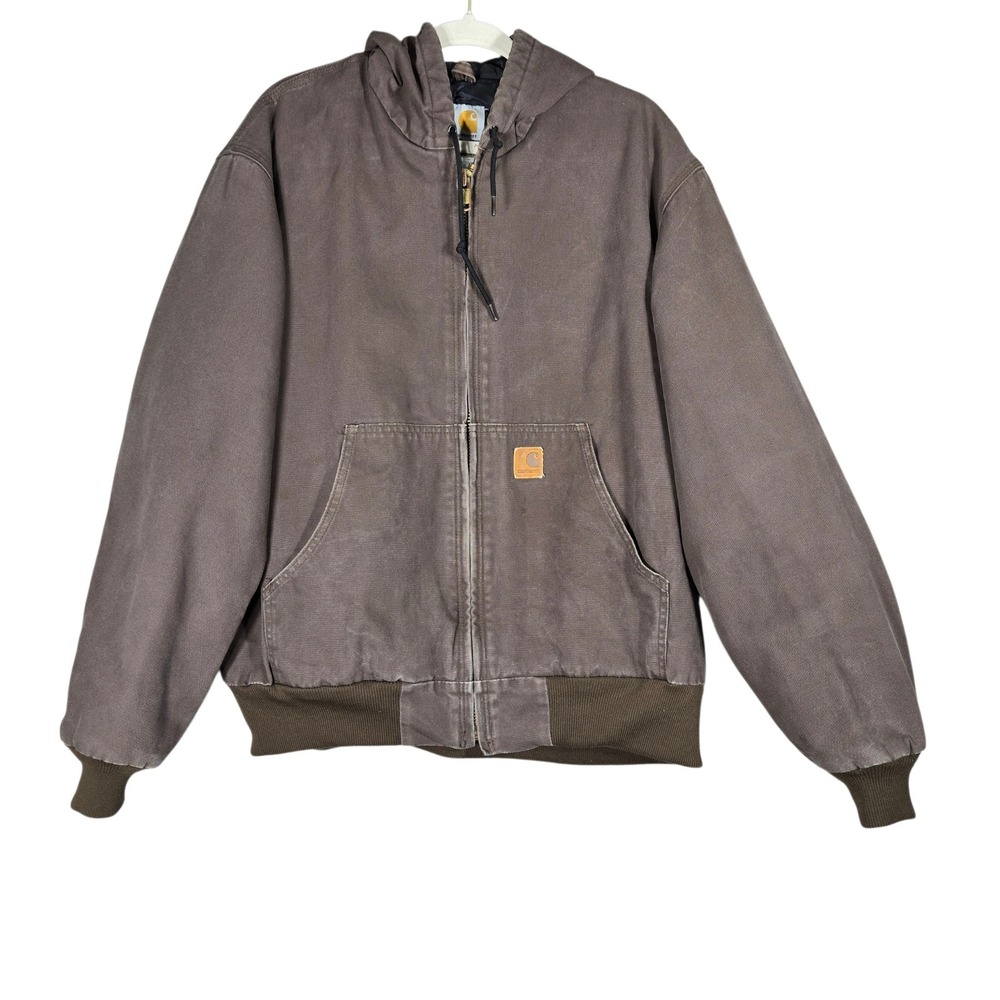 Carhartt Active Jacket Mens Large J280 DKB Brown Quilted Hood Duck Workwear Coat